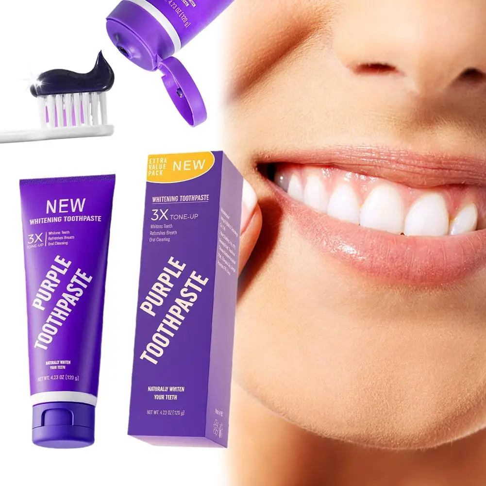 3X Purple Essence Toothpaste Cleaning Instant Bright White Toothpaste 120g Bright White Dental Paste Unique Tone-Up Technology