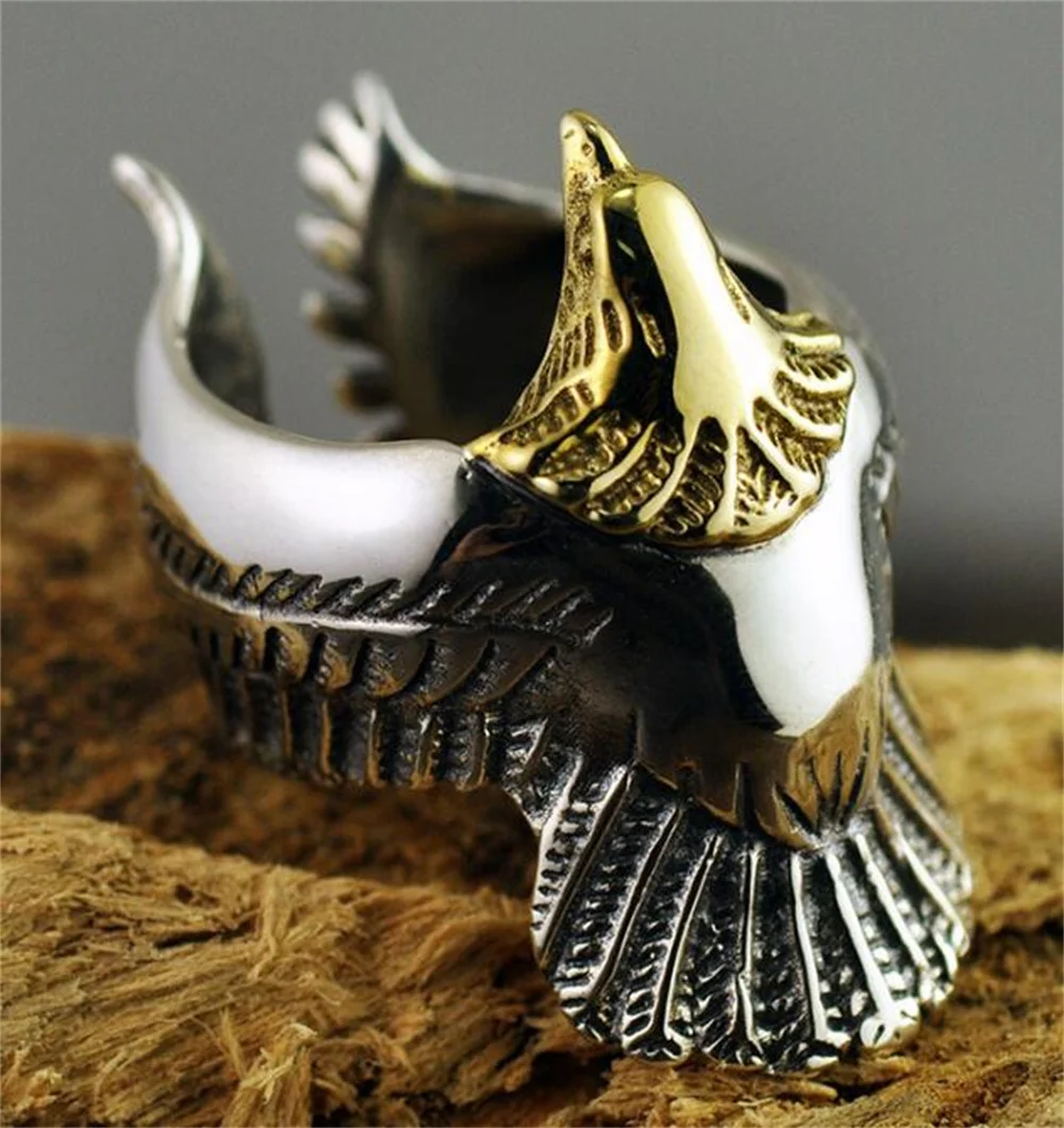 

925 Silver Vintage Flying Eagle Rings Punk Man's Open Adjustable Retro S925 Thai Silver Ring for Man Charm Gift Jewelry