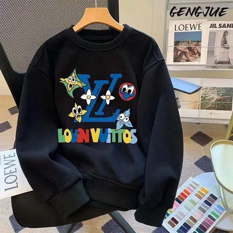 미국 하이 스트리트 스웨터 대형 사이즈 남녀 공용 플리스 두꺼운 한국 만화 컬러 레터 프린트 탑