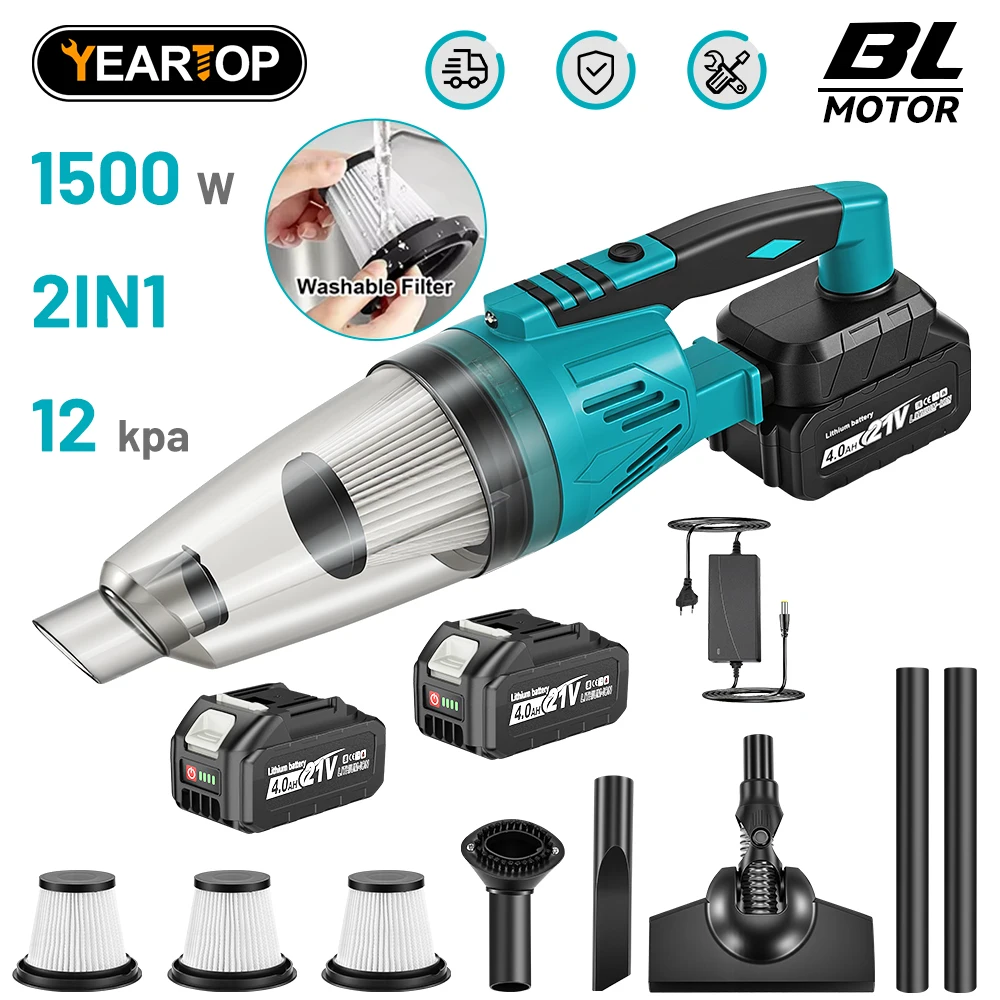 

YEARTOP Electric Vacuum Cleaner 12KPA Cordless Vacuum with 3pcs Filter Home Car Snow Dust Power Tool For Makita 18V Battery YEA