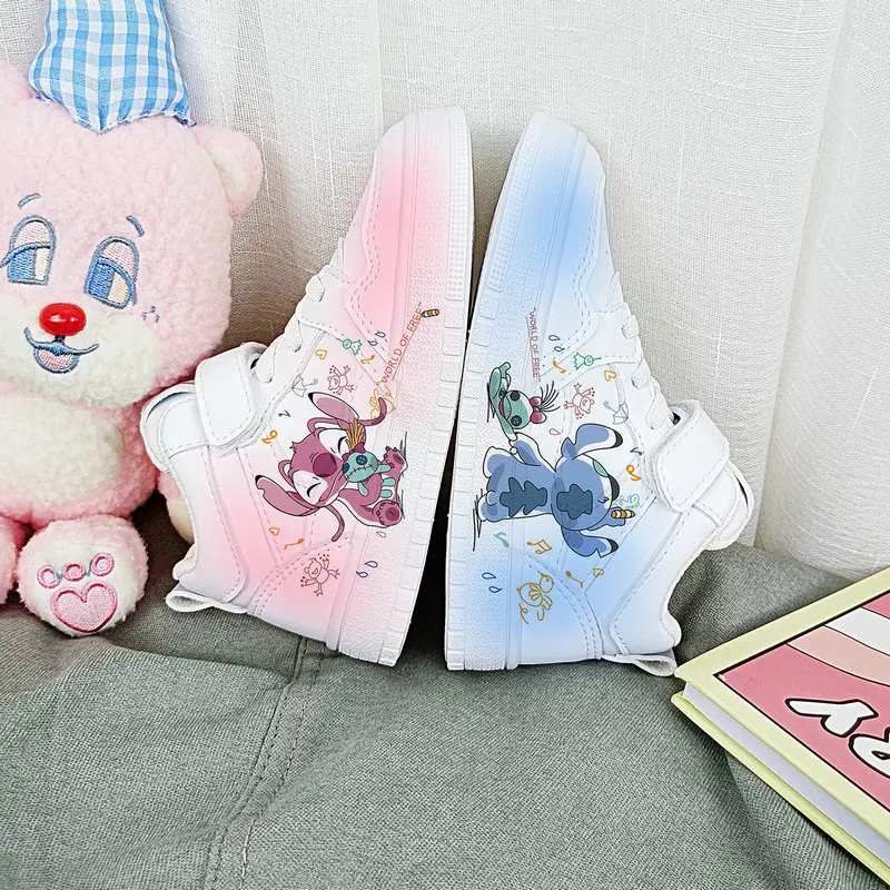 New Disney Cartoon Children High Top Sneakers Lilo & Stitch Print Kids Sport Shoes Tennis Shoes White Casual StellaLou Running