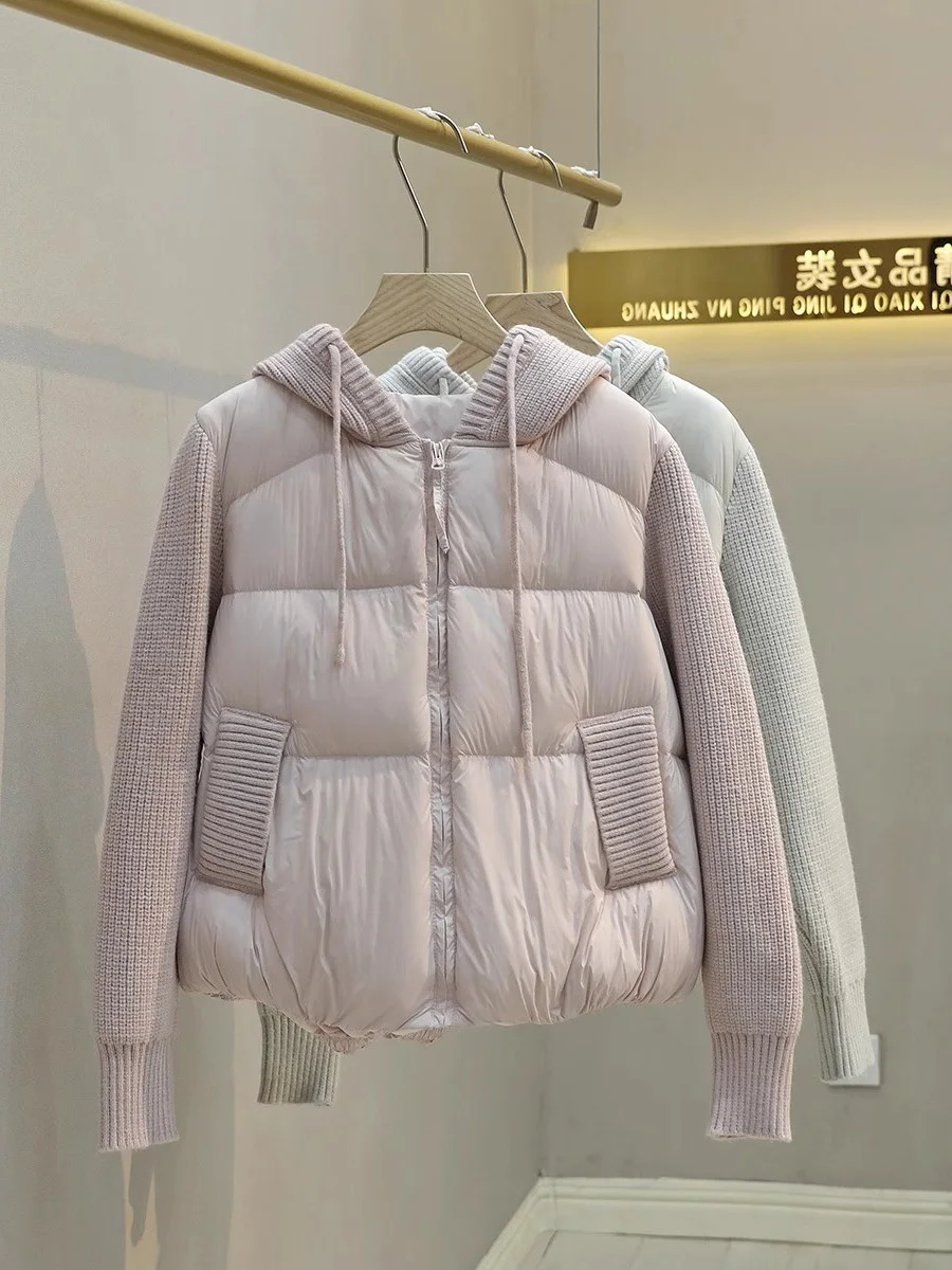 

European Design Knitted Sve Patchwork Fake Two-Piece Cotton Jaet Men Women Autumn Winter Faion Loose Slimming Cotton C...