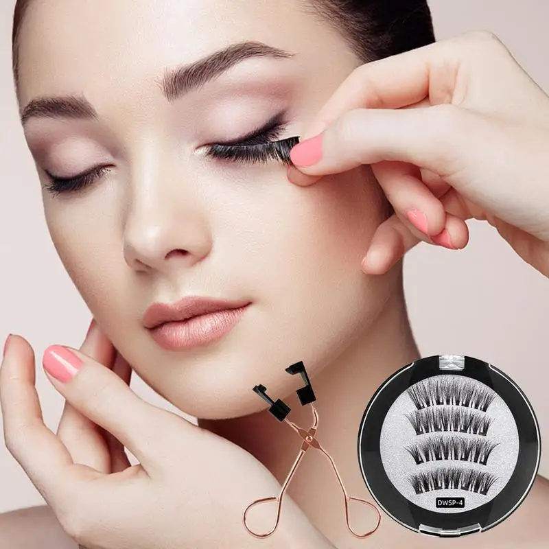 Natural Magnetic Eyelashes No Glue False Magnetic Eyelashes With Lashes Clip Reusable Natural Looking Soft Fake Lashes 3D