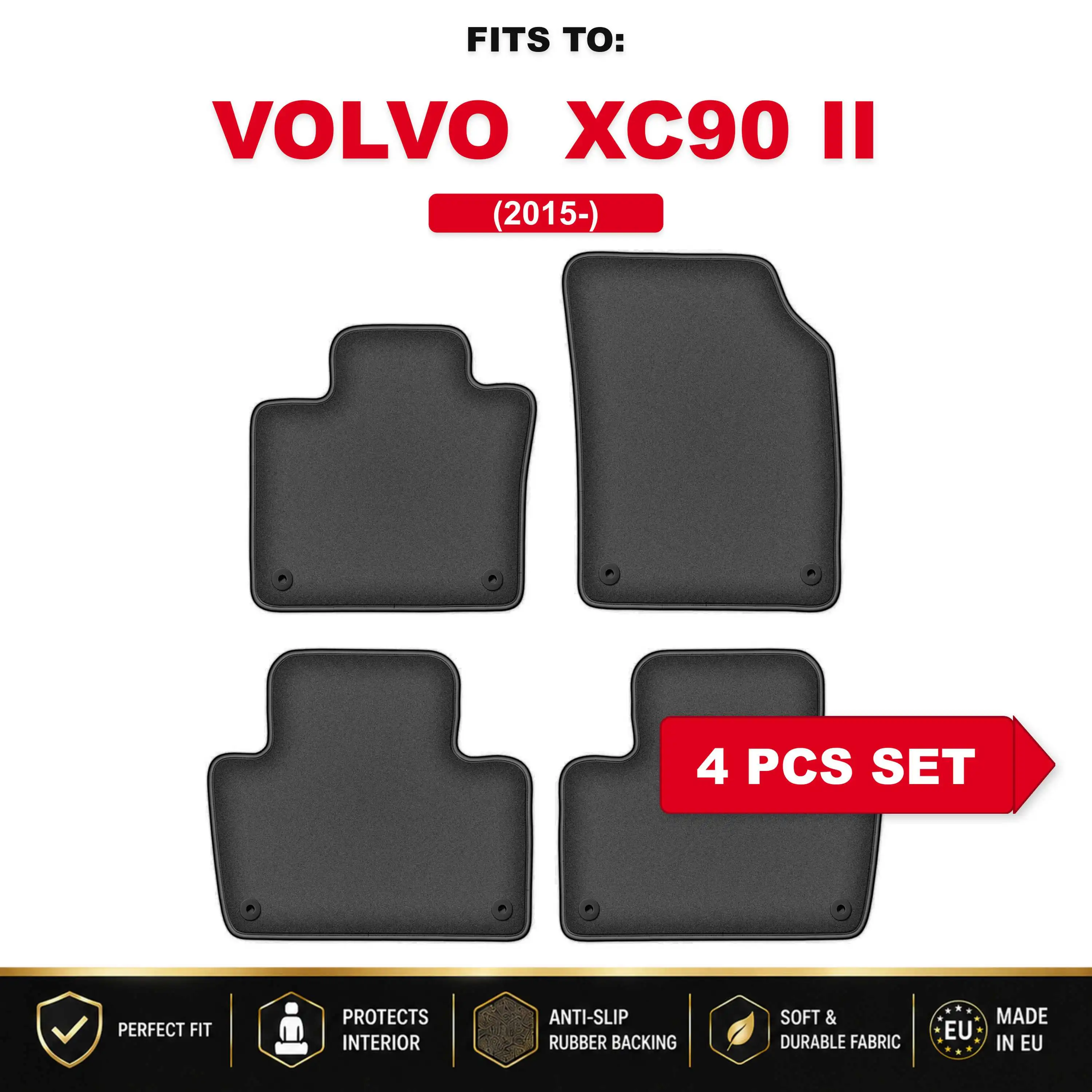Premium velours autovloermatten, 4 stuks Voor: Volvo XC90 II 2015- SUV automatten, op maat gemaakte set