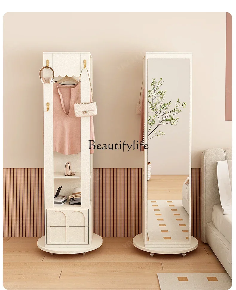 

Rotating Dressing Mirror Clothes Rack Integrated Floor Mirror Movable Bedroom Hidden Full-Length Mirror