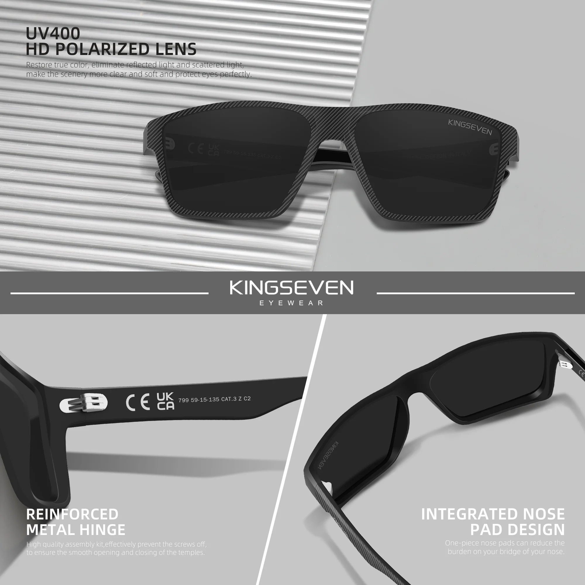 KINGSEVEN Mode Sonnenbrillen Männer Frauen Platz Klassische Polarisierte UV400 Anti-glare Schutzbrille Fahren Kausalen Brillen – Detail 2