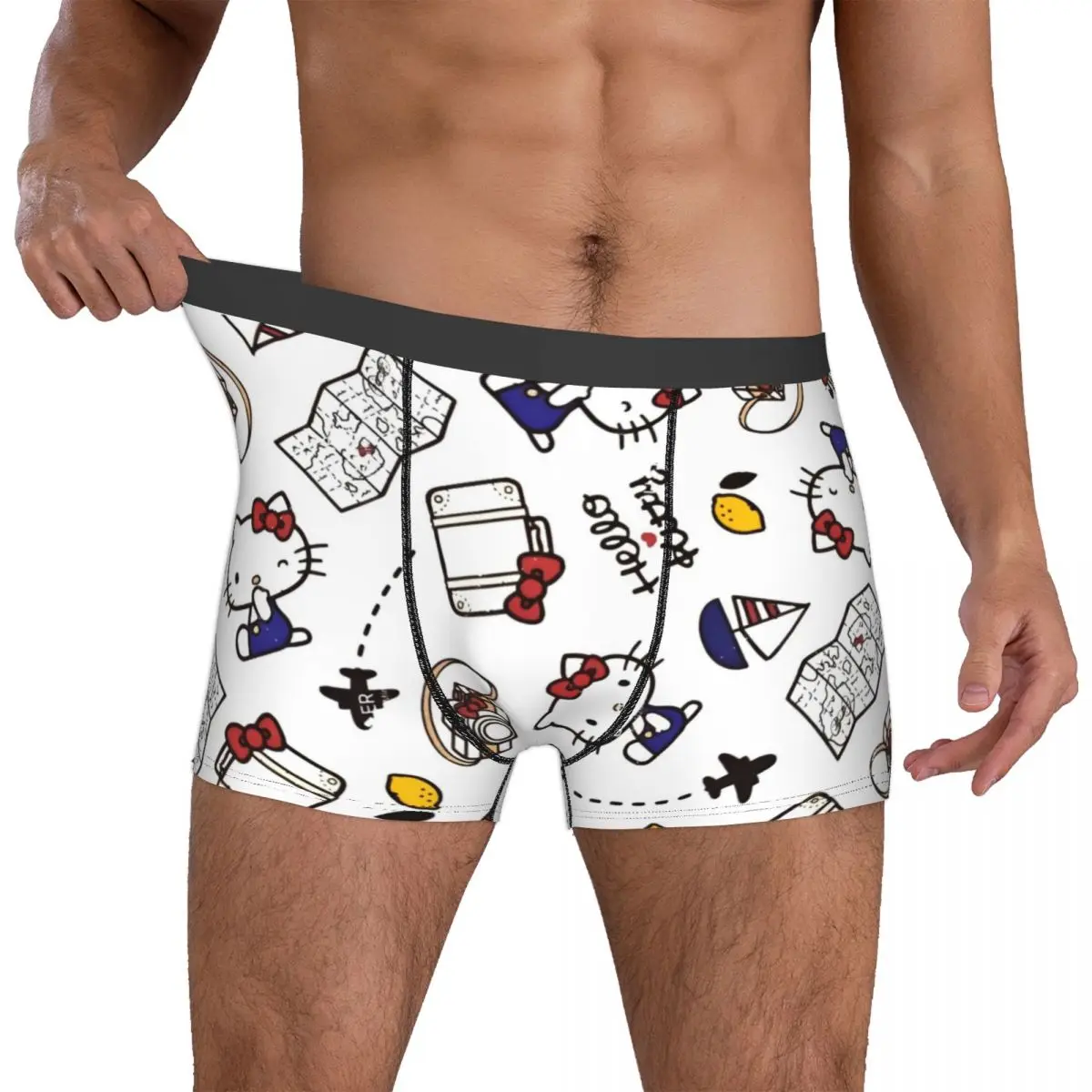 Custom Hello Kitty Love Travel Boxers, cueca divertida, boxer ultra macio, cuecas shorts, presente de mordaça para homem, cuecas Merch