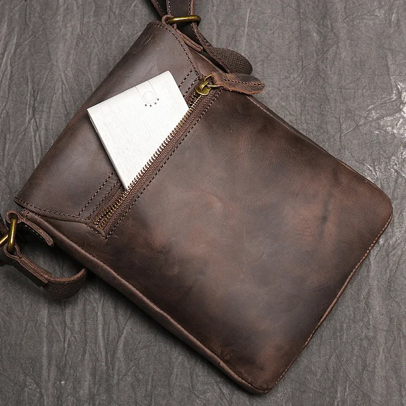 Sac en cuir véritable marron foncé pour homme, sac messager vintage, nouveau design de mode, sacs à bandoulière, 03/Casual initié