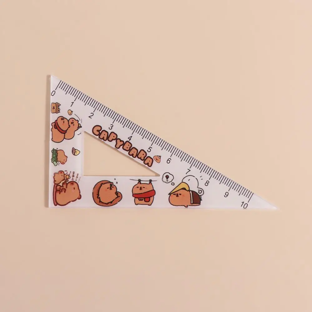 Creative Ruler Four-piece Set Cute Cartoon Triangle Protractor Set Stationery Acrylic Capybara Pattern Ruler Set Kids Gifts