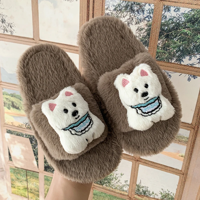 

2025 детские повседневные хлопковые тапочки для девочек, новая зимняя модная нескользящая универсальная обувь с мягкой подошвой в корейском стиле для милых собак