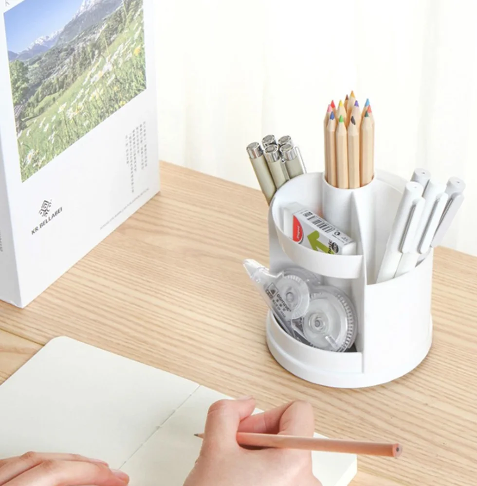 Creative rotary pen holder desktop multi grid pen holder multifunctional storage box office supplies student stationery storage