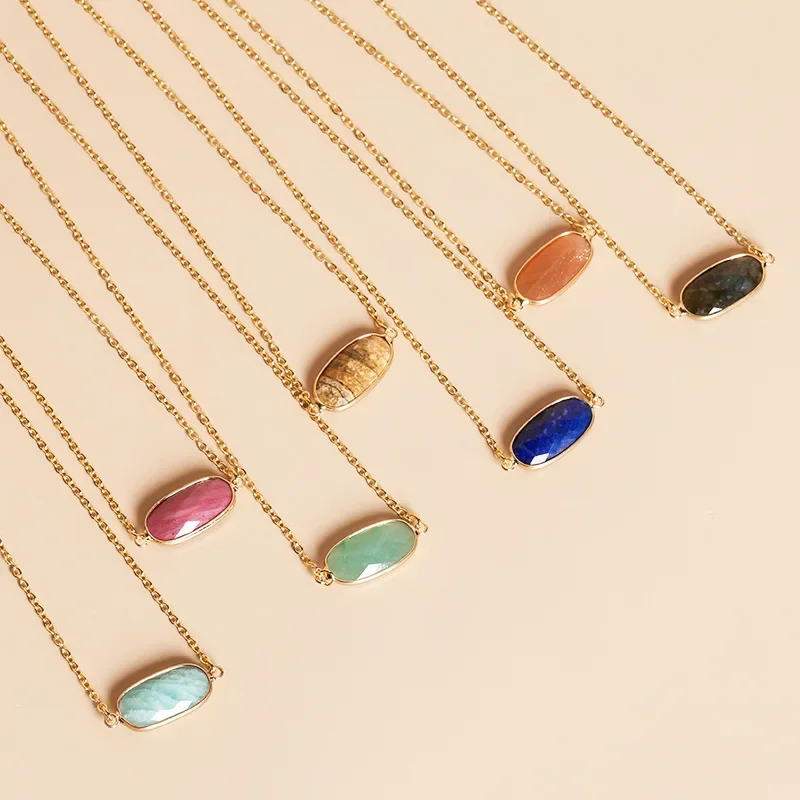 11x20 мм овальный натуральный камень медный кулон розовый кварц солнечный камень кристалл ожерелье для женщин ювелирные изделия подарок