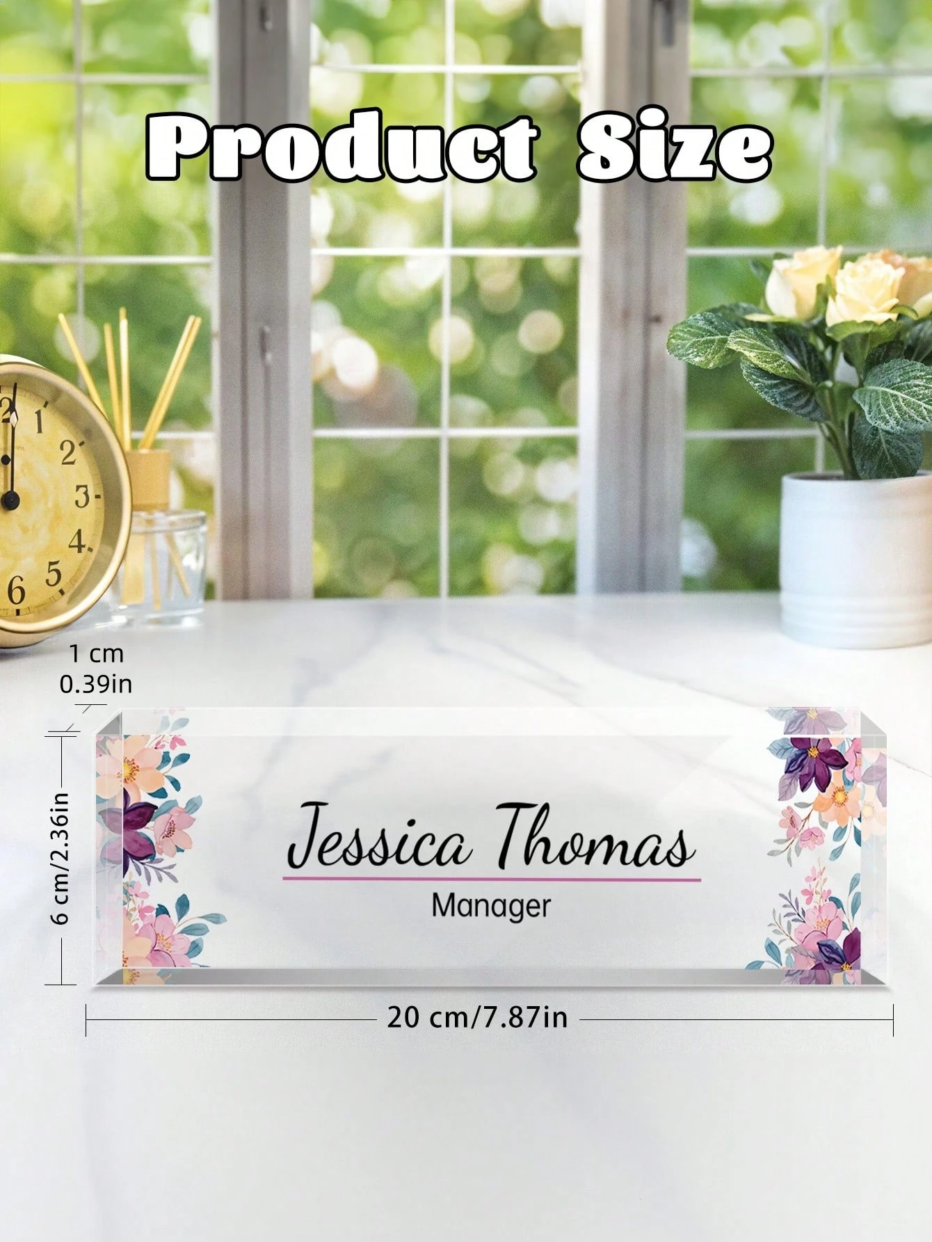 20*6 سنتيمتر شخصية الأزهار مكتب لوحة اسم ، 16 أنماط ، واضح الاكريليك مخصص مكتب ديكور هدية للنساء وزملاء الخريجين #2