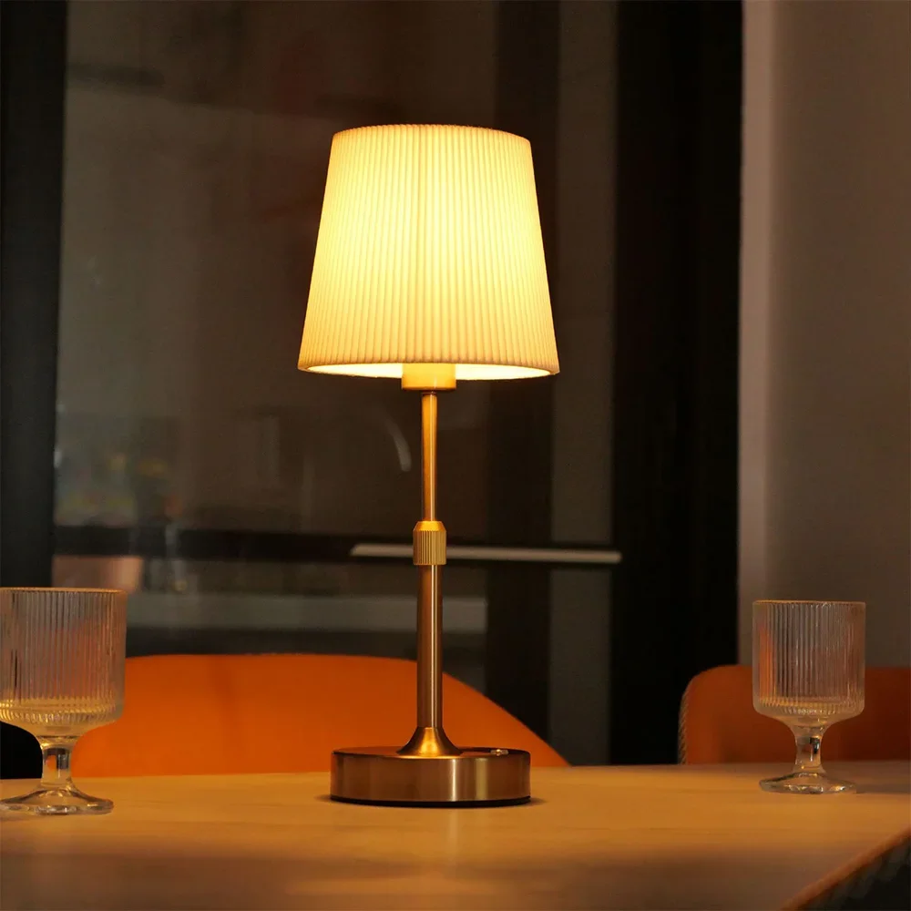 Fabric+Metal Desk Lamp Rechargeable Touch Table Lamp Replaceable E12 Bulb 2700K For Restaurant Hotel Room Bedside Decor Lighing