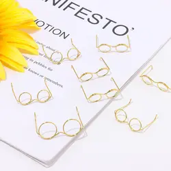 10Pcs Cute Fashion Alloy Doll Glasses Retro Gold Round Frame Glasses Lensless Doll Glasses Baby Toy Doll Accessories 3.3/4.1/6cm