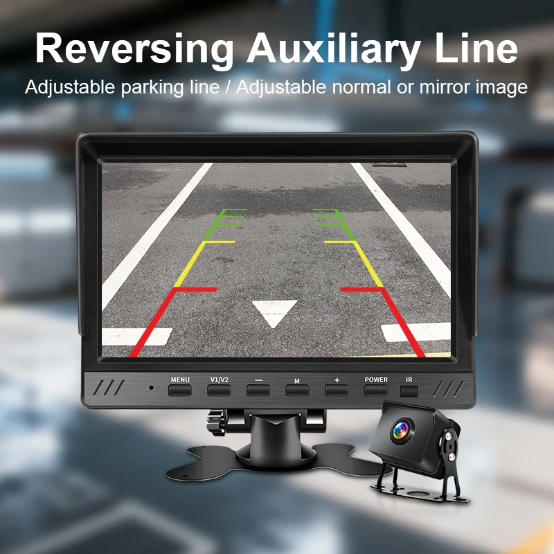 شاشة عرض IPS عالية الوضوح 1080P كاميرات احتياطية عكسية صورة عكسية 2CH 7 بوصة مسجل شاحنة مراقبة السيارة #4