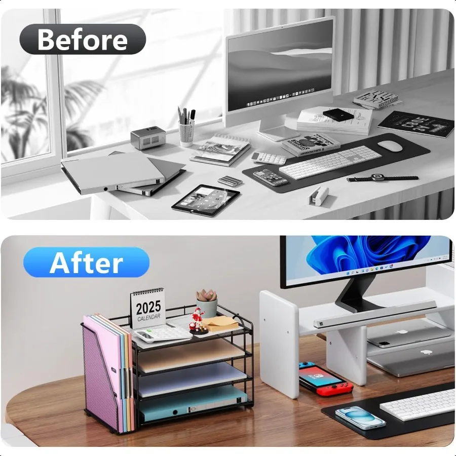 منظم ورق من 4 طبقات مع حامل المجلات ومنظمات المكتب وملحقات المكتب ومنظمات مكان العمل