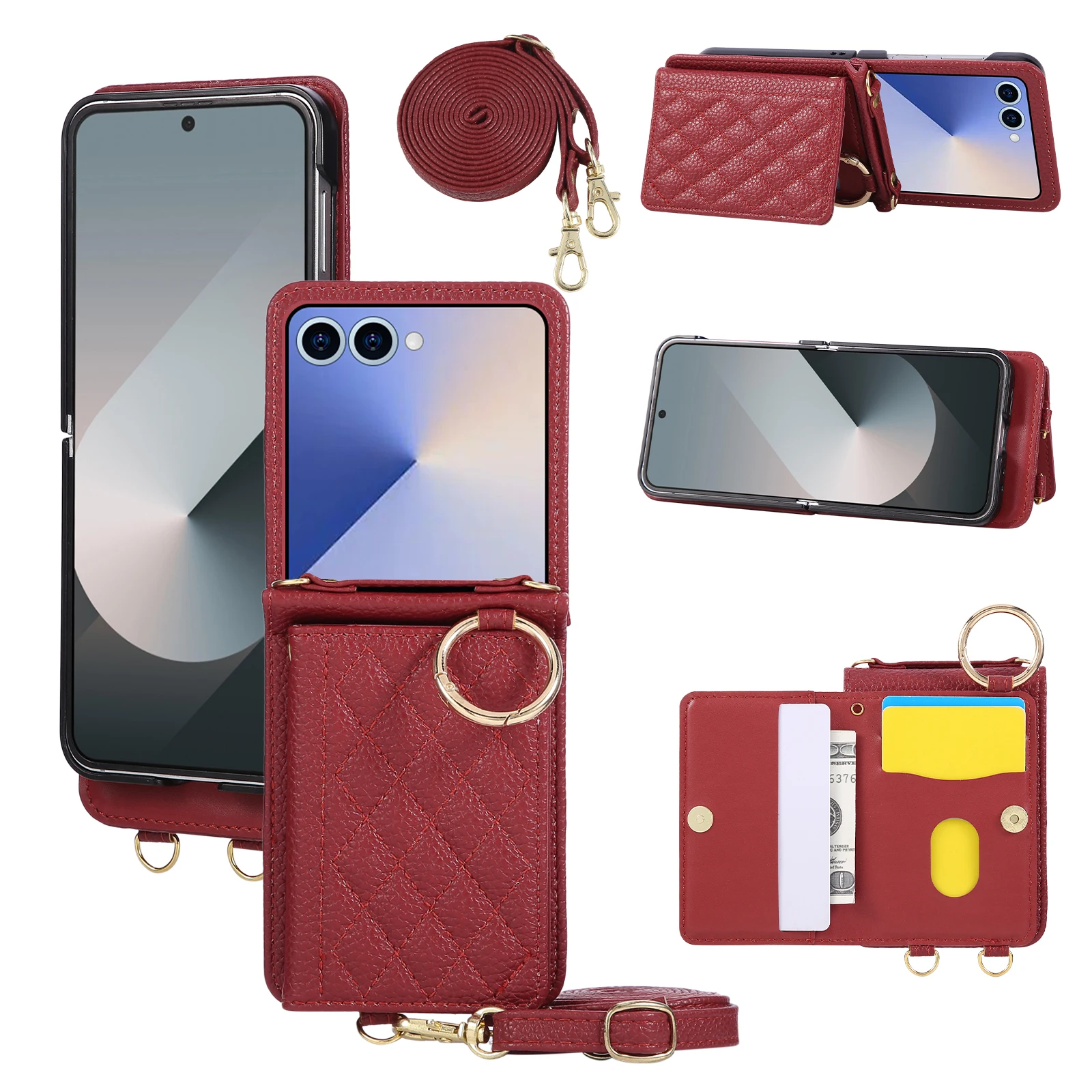

Crossbody Wallet Card Slot Business Ring Phone Case Coque for Samsung Galaxy Z Flip 7 6 5 5 4 3 Flip7 Flip6 Flip5 Leather Cover