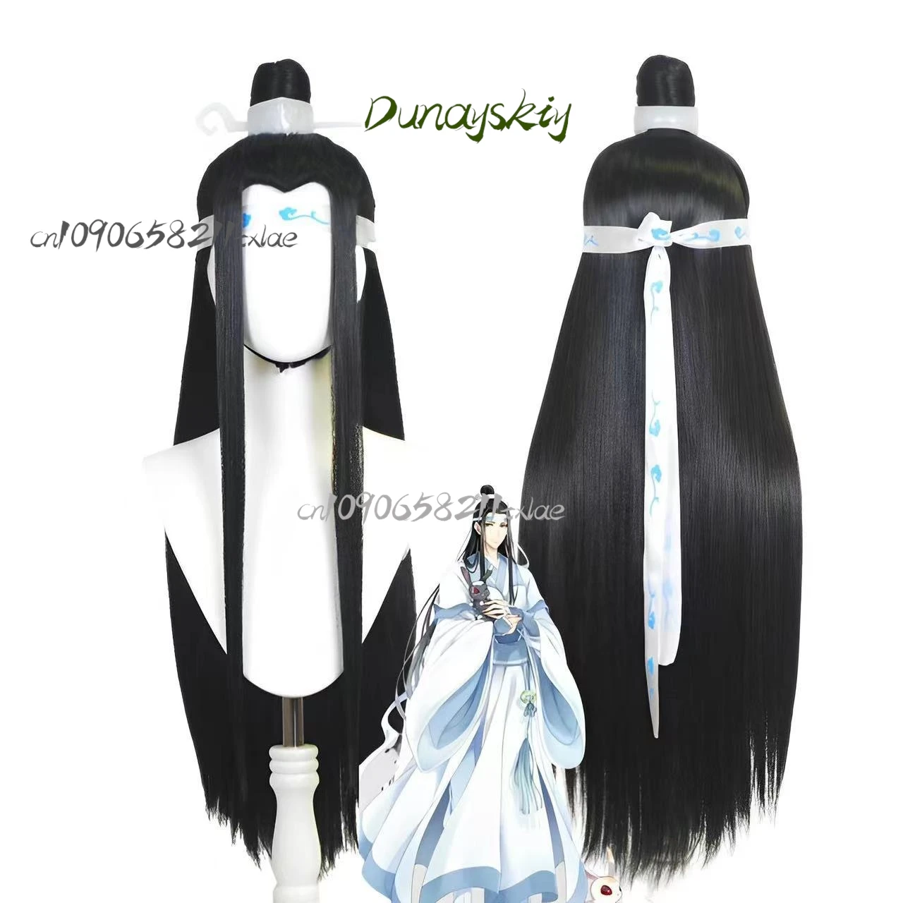 Mo Dao Zu Shi Wei Wuxian Lan Wangji 코스프레 가발 세트 애니메이션 트윈 캐릭터 블랙 헤어 스타일 싱글 포니 테일 Widow's Peak 2025 New