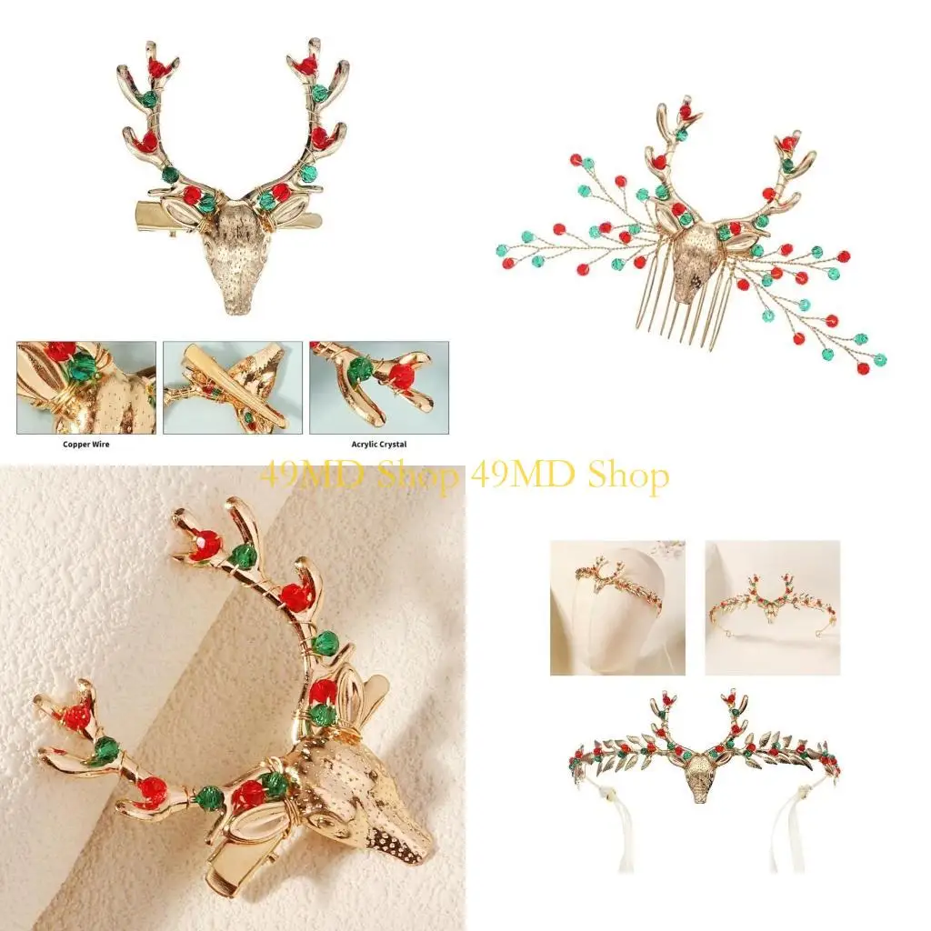 

49MD Festival Hair Comb Family Gathering Reindeer Hairclip Christmas Office Headwear