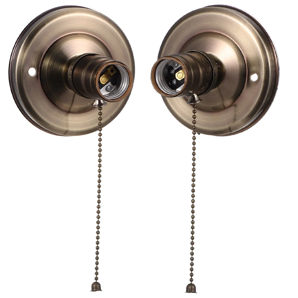 

2Pcs E27 Retro Knob Light Head Vintage Lamp Holder Pull Chain Switch Wall Ceiling Light Bulb Socket DIY Parts Plastic