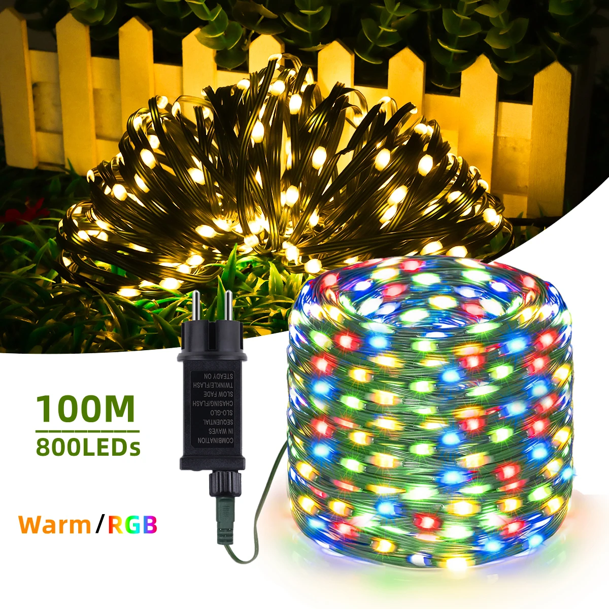 

10M-100M Outdoor Waterproof Yard Decor Lamp Chain 100LEDs-800LEDs Christmas Fairy String Lights High-Quality Green Leather Wire