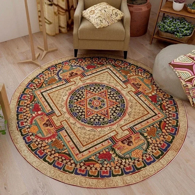 Vintage Bohemian Ethnic Style Circular Printed Carpet Carpets for Living Room Washroom Floor Mat Small Rugs for Bedroom