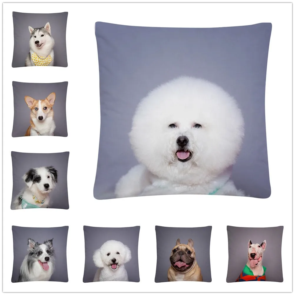 

Cute Dog Photo Pattern Polyester Cushion Cover Pillowcase Home Sofa Car Decoration