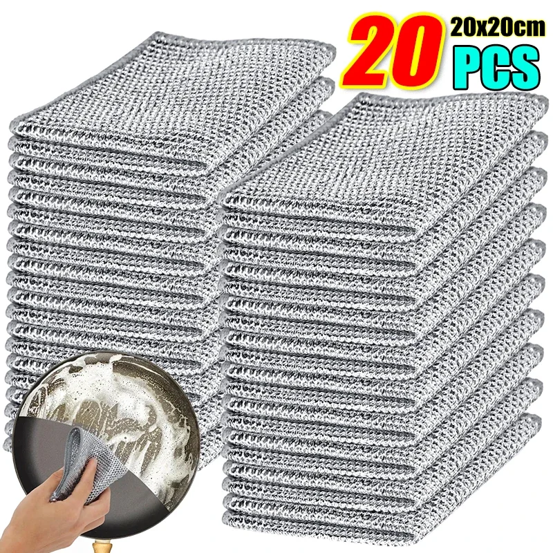 Metal Steel Wire Cleaning Cloth Silver Mesh Thickened Rags Non-Scratch Scrubber Wipes Non Stick Oil Kitchen Dish Washing Towel