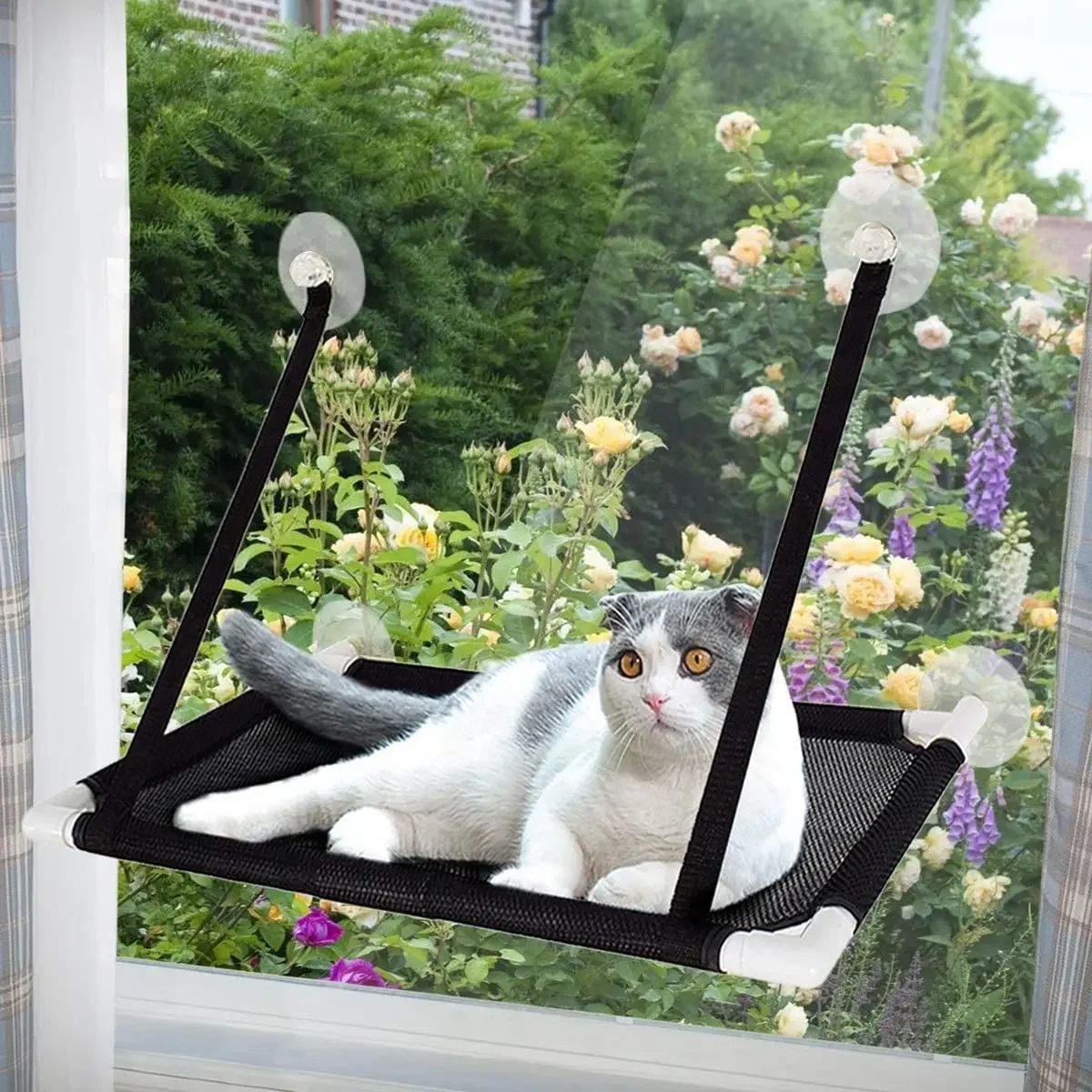 

Cat Bed Hanging Window Cat Hammock Bed for Kitty Comfortable Canvas Pet Hammock for Kitty Sunny Window Seat Mount Bearing 10kg