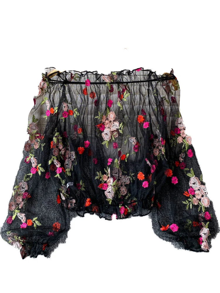 

Ele Heavy Embroidery One oulder Long Sve T-irt Women Summer Sweet Youth Loose Me Top Korean Sle Commute Wind