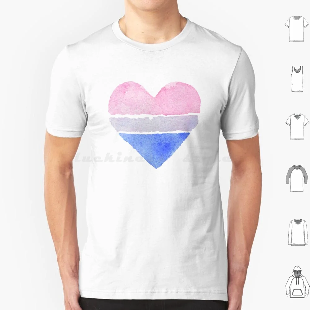 Watercolor Bi Flag Heart T Shirt 6Xl Cotton Cool Tee Bisexual Pride Bi Queer Trans Asexual Cute Pansexual Rainbow Flag Pride