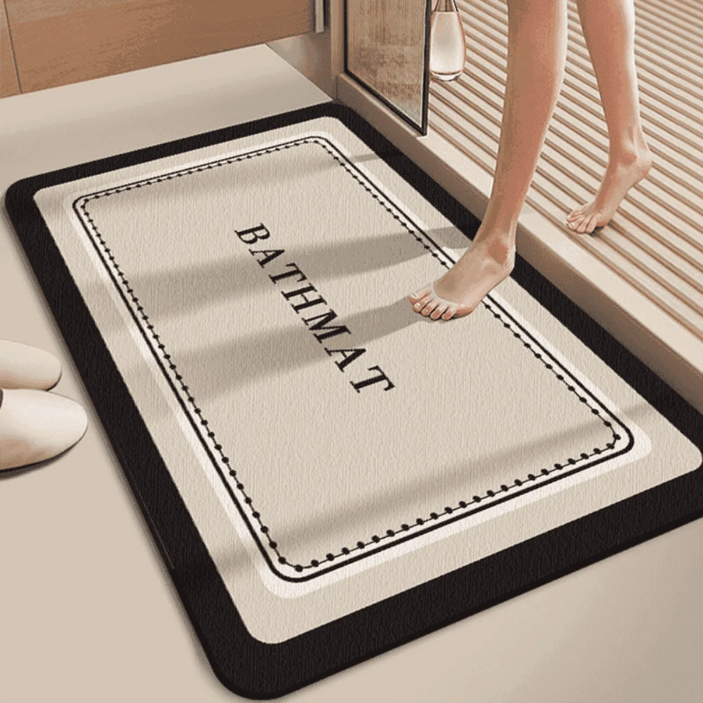 BATHMAT Letter Dot Frame Print Bath Mat Quick Dry Bathroom Rug Minimal Text Border Design For Home Shower Entrance Mat