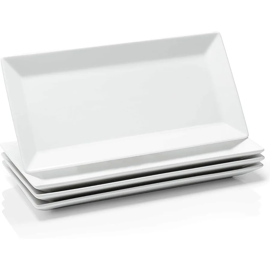 

12 Inch Rectangle Porcelain Serving Tray Set of 4 for Sushi Meat Desserts Cakes White Rectangular Platter for Restaurant Banque