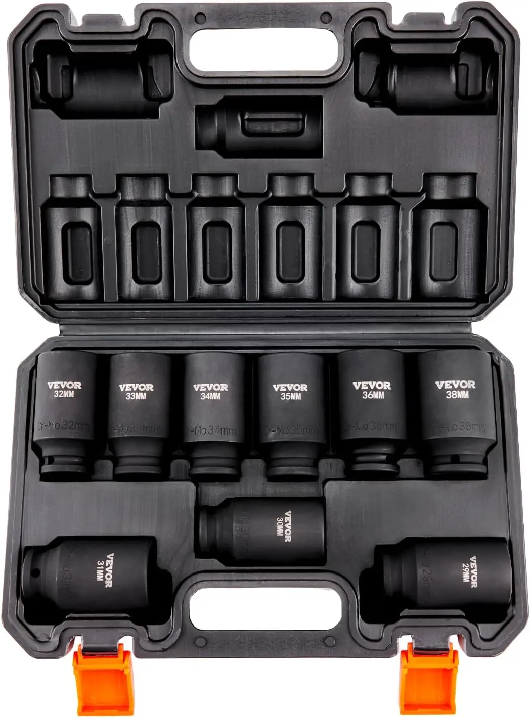 

1/2" Drive Impact Socket Set, 9 Piece Deep Socket Set Metric 29-38mm, 6 Point Cr-Mo Spindle Axle Nut Impact Socket Set