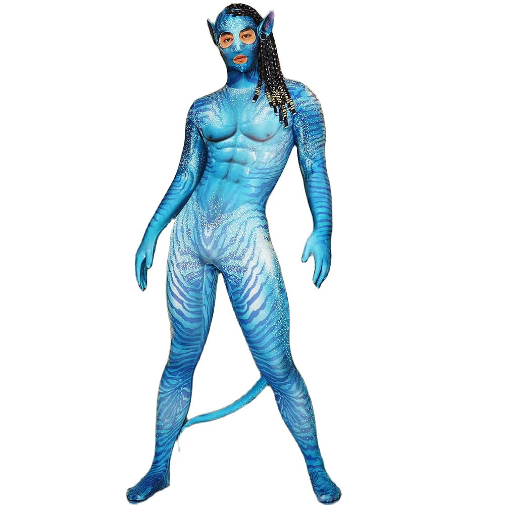 Costume da prestazione di personalità donna/uomo tuta collant blu con coda Cosplay Elastic Force Stage Outfit costumi da discoteca