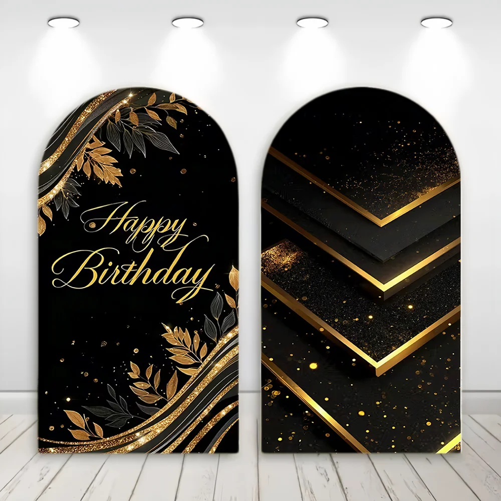 Luxury Arch Cover Birthday Backgrounds Black Gold Glitter Marble Decor Adult Birthday Party Celebration Photography Backdrops