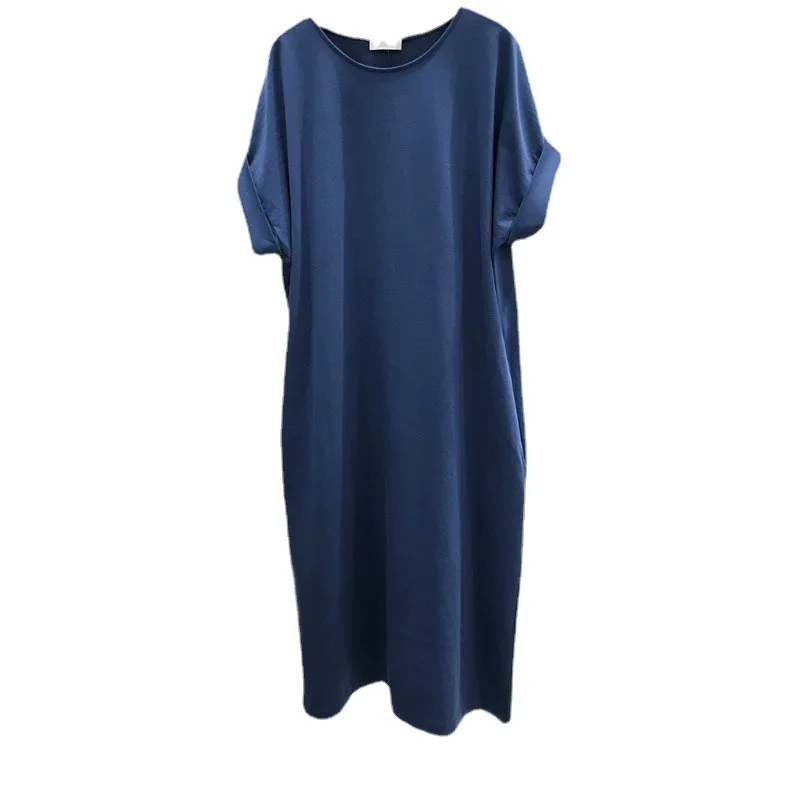 2025 ฤดูร้อนใหม่เสื้อยืดแขนสั้นผู้หญิงหลวมปานกลางถึงยาวเข่าขี้เกียจชุดผ้าฝ้าย