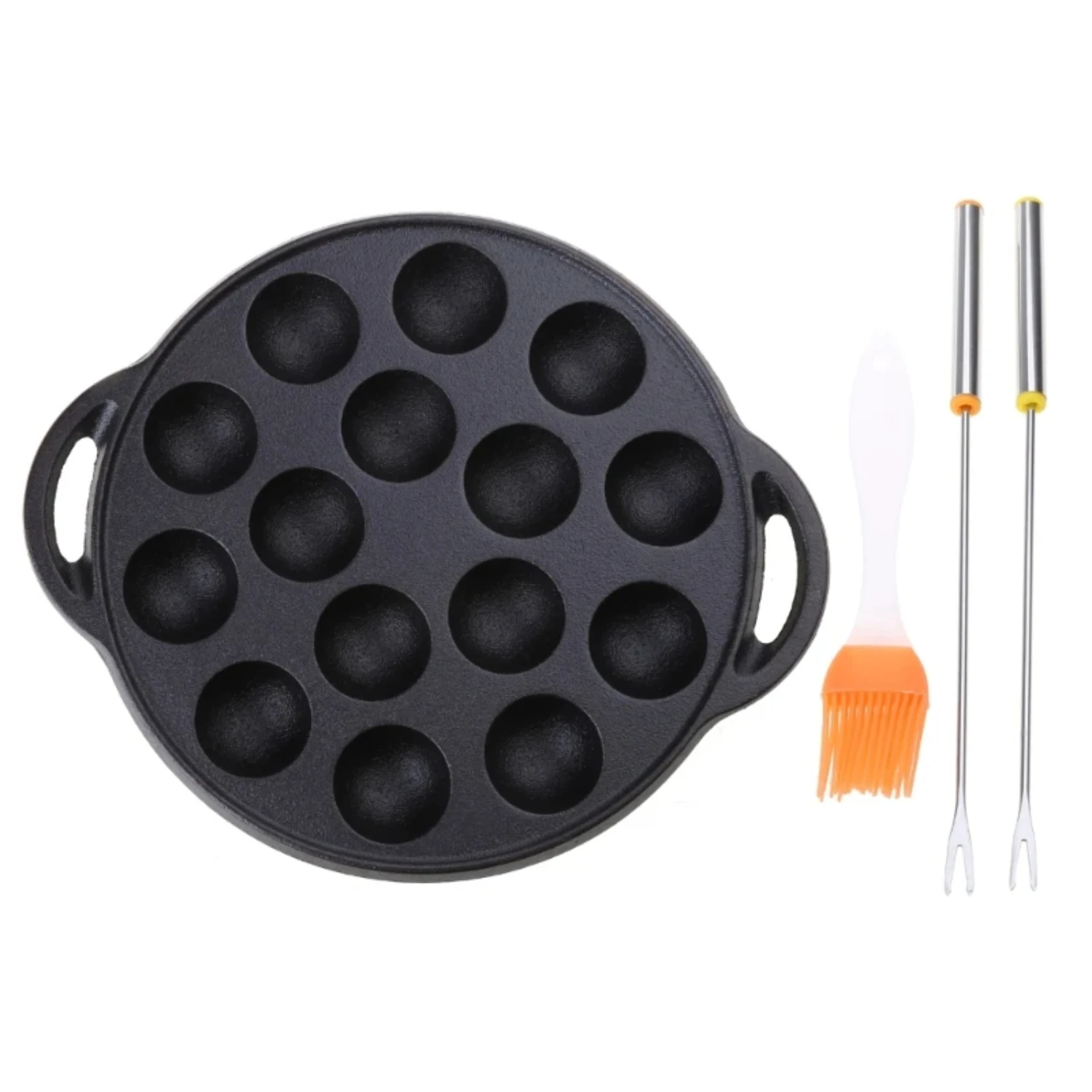 Nonstick Cast Iron Grilling Pan with 15 Compartment Holes for Takoyaki - Durable Takoyaki Maker Perfect for Baking and Cooking