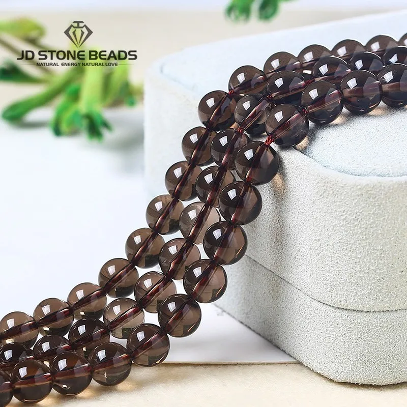 Genuine Natural Smoky Quartz Round Smooth Clear Crystal Beads Loose Spacer Bead For Jewelry Making Bracelet Necklace Accessory