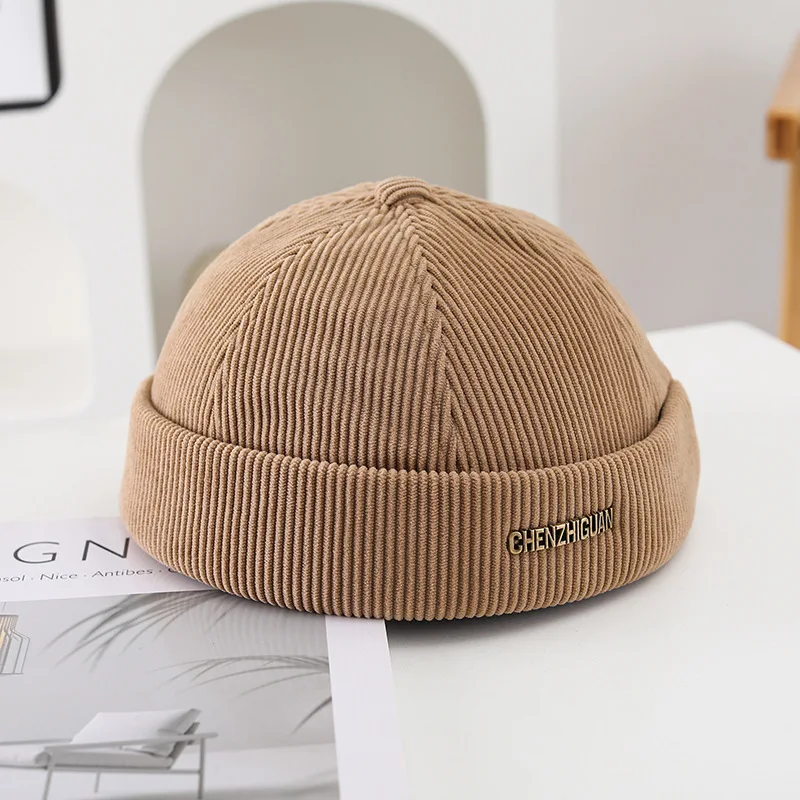 NewUnisex Cord Einfarbig Brimless Caps für Männer Frauen Street Hip Hop Hüte Retro Beanie Docker Caps Einstellbare Kuppel Hüte – Detail 11