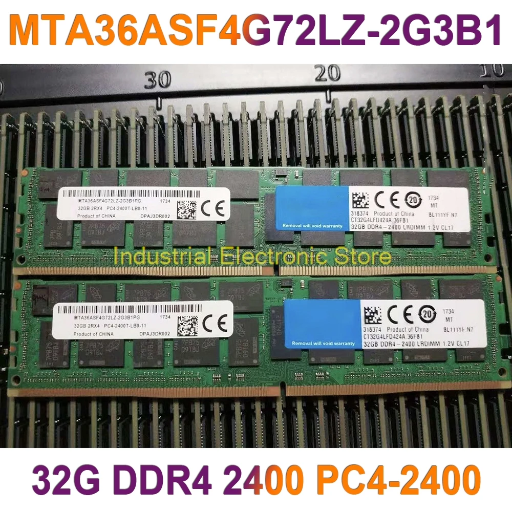 1Pcs For MT RAM 32GB 32G DDR4 2400 PC4-2400 2RX4 ECC LRDIMM Memory MTA36ASF4G72LZ-2G3B1