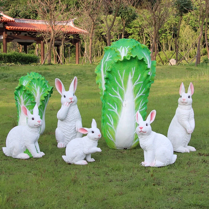 

Rabbit Statue Outdoor Garden Courtyard Lawn Animal Sculpture Ornaments Resin Simulation Rabbit Gardening Decoration Landscape