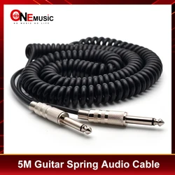 Black Guitar Spring Cable 6.5mm to 6.5mm Male to Male Spring Audio Cable 5M