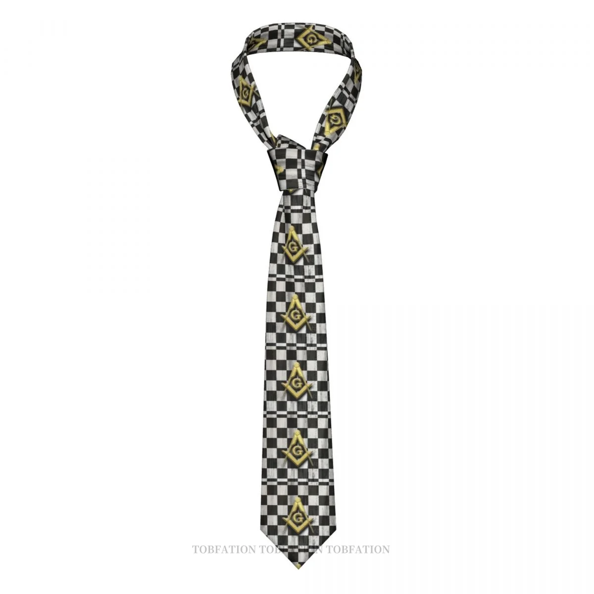 

Checkers Print Ties Freemason Gold Square Compass Casual Unisex Neck Tie Shirt Decoration Narrow Striped Slim Cravat