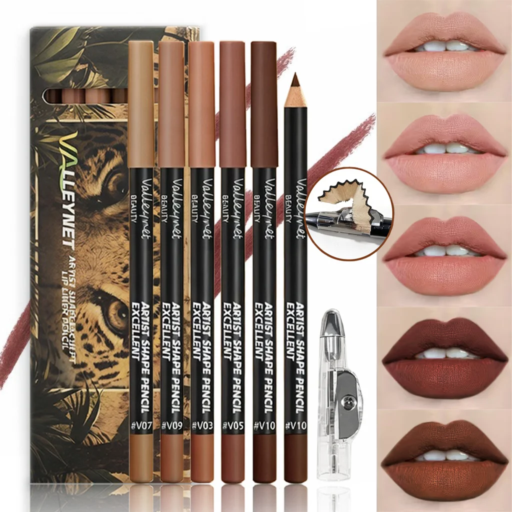 6PCS/SET Lip Makeup:5 Matte Lip Liners+1 Pen Sharpener,Long-Lasting, Silky Texture, Easy Application, Ideal For Daily Makeup