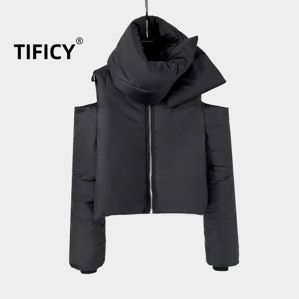 

High Street RO Style Off Shoulder Padded Jacket Men's Autumn and Winter New Product Black Zipper Long Sleeved Jacket