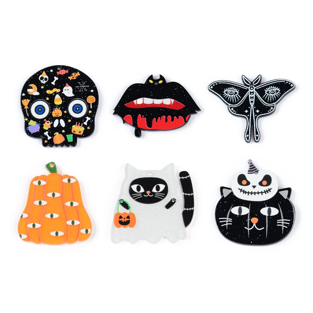 10 pz colore 3D Drip Oil Bat Spider Pumpkin Cat acrilico Board Earnail ciondolo fai da te Halloween Earnail collana pendente accessori