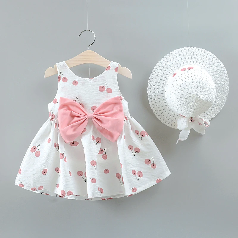 Baby Girl Summer Cherry Dress 1-3 Years Old Baby Camisole Dress Girl Dress Trendy Gift Hat