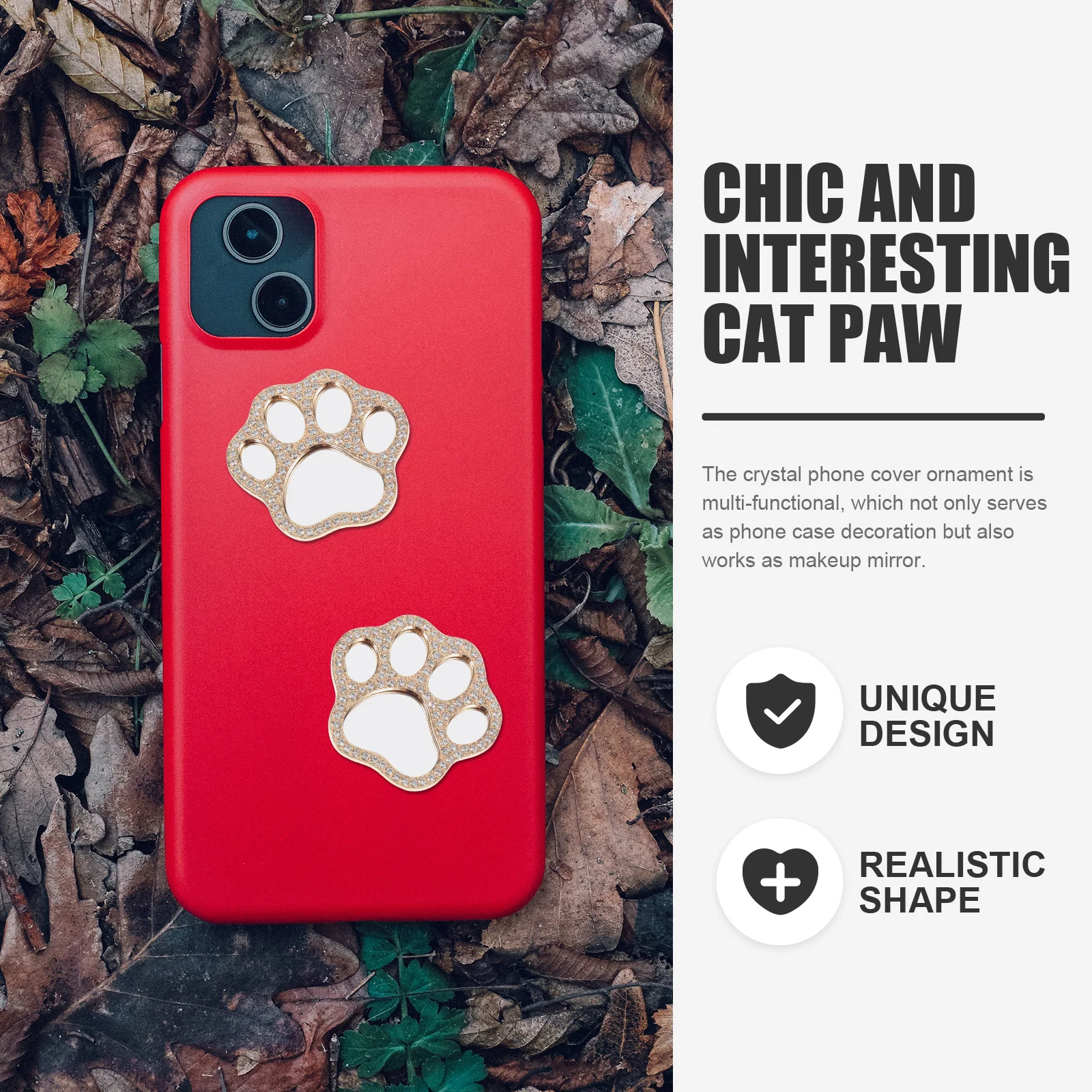 2 pezzi di zampa di gatto specchio di cristallo copertura del telefono ornamento fornitura fai da te per la custodia del telefono cellulare fascino portatile piccolo specchio bella zampa di gatto